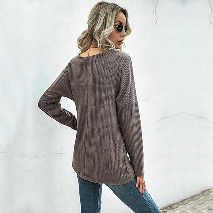 Solid Waffle Knit Wrap Top with Long Sleeves