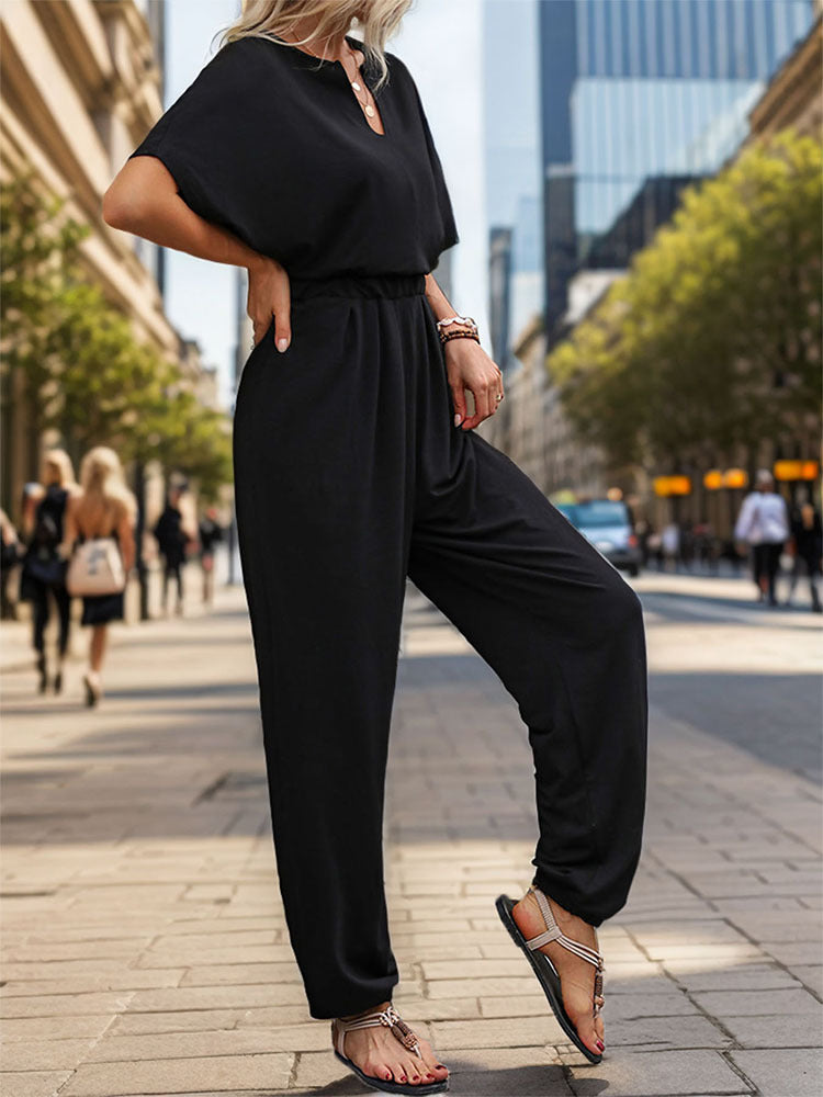 Loose Jumpsuit with Bat Sleeves and Elasticated Waist