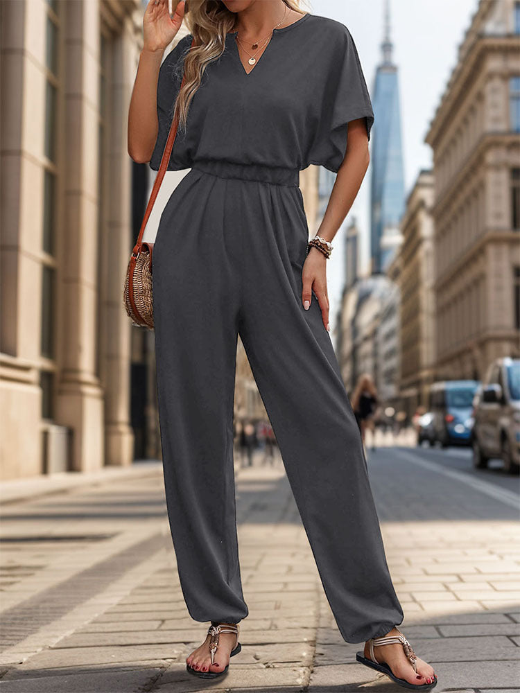 Loose Jumpsuit with Bat Sleeves and Elasticated Waist
