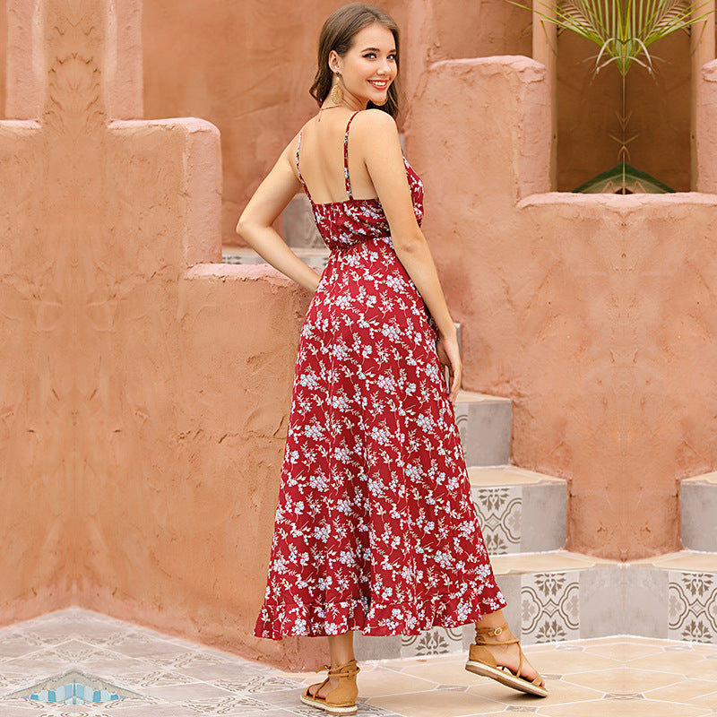 Floral V-Neck Dress with Ruffled High-Low Hem
