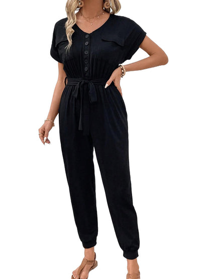 Relaxed Fit Jumpsuit with Tie Waist and Jogger Pants