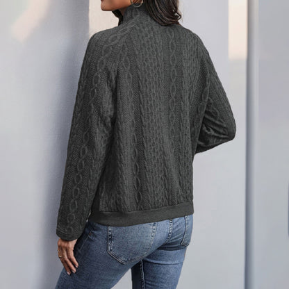 Textured Sweatshirt with Snap Placket and Kangaroo Pocket