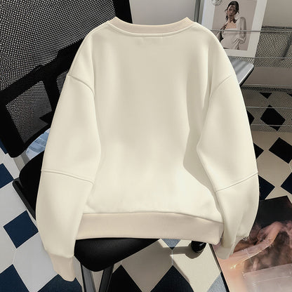 Loose Fit Bow Print Sweatshirt with 3D Striped Bow Detail