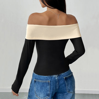 Color-Blocked Off-Shoulder Top with Bow Detail