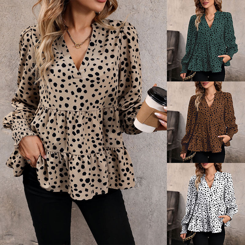 Leopard Print Peplum Blouse with Puff Sleeves