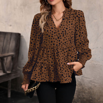 Leopard Print Peplum Blouse with Puff Sleeves
