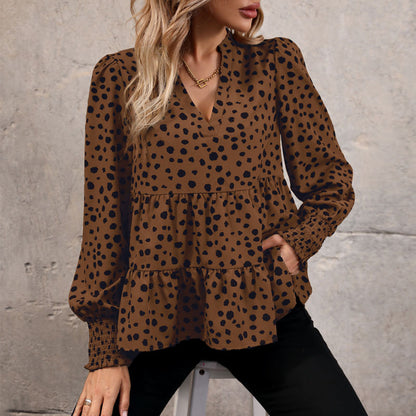 Leopard Print Peplum Blouse with Puff Sleeves