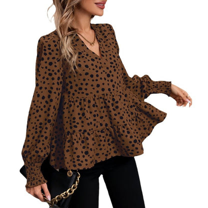 Leopard Print Peplum Blouse with Puff Sleeves