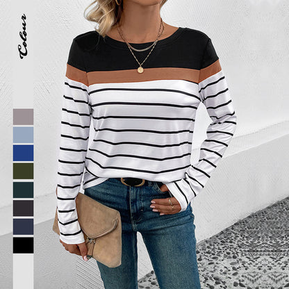 Color Block & Striped Long-Sleeve T-Shirt