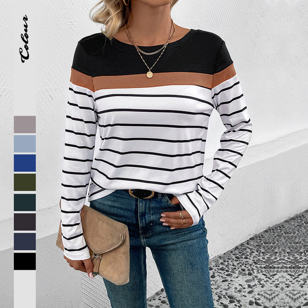 Color Block & Striped Long-Sleeve T-Shirt