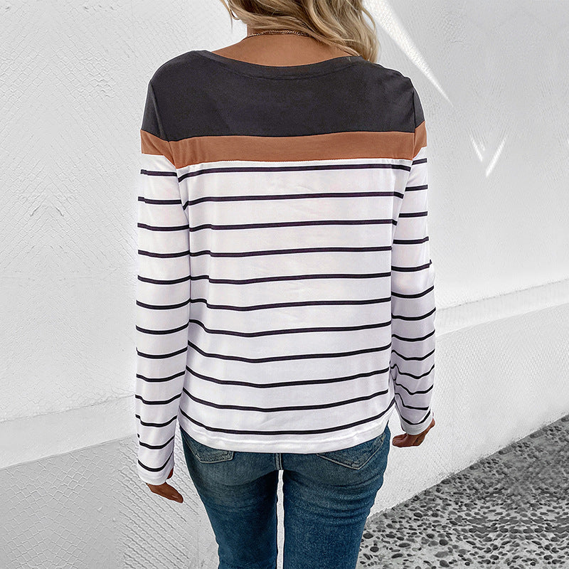 Color Block & Striped Long-Sleeve T-Shirt