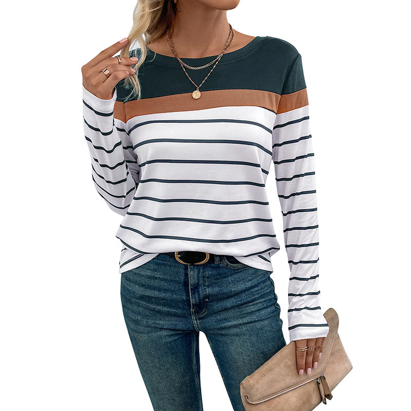 Color Block & Striped Long-Sleeve T-Shirt