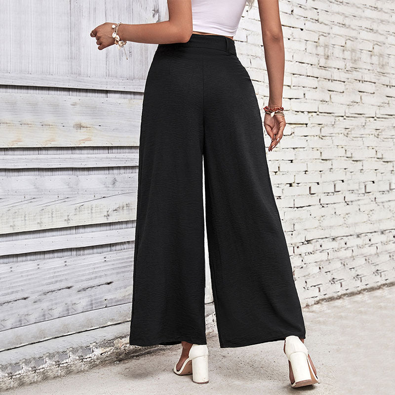 Draped Wide-Leg Trousers with Belted High Waist