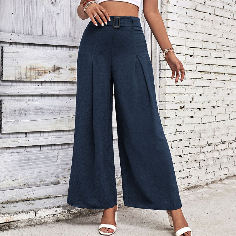 Draped Wide-Leg Trousers with Belted High Waist