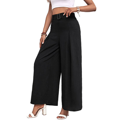 Draped Wide-Leg Trousers with Belted High Waist