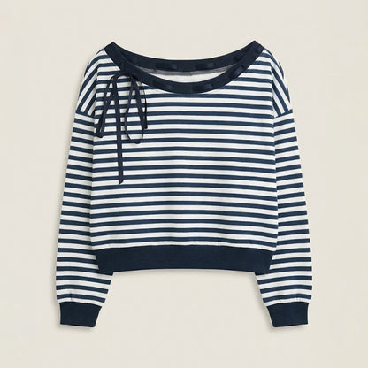Striped Off-Shoulder Sweatshirt with Bow Detail