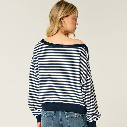 Striped Off-Shoulder Sweatshirt with Bow Detail
