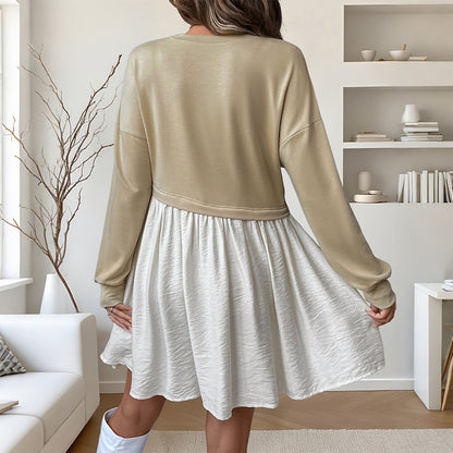 Color Block Loose Dress with Spliced Layered Design