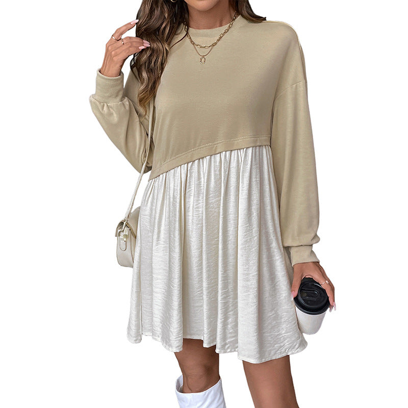 Color Block Loose Dress with Spliced Layered Design