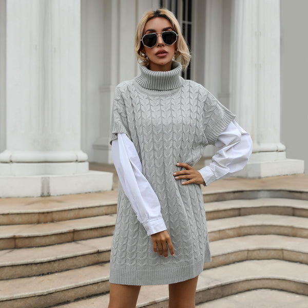 Cable Knit Turtleneck Sweater Vest Dress
