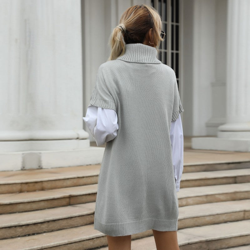 Cable Knit Turtleneck Sweater Vest Dress