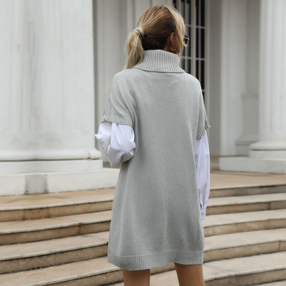Cable Knit Turtleneck Sweater Vest Dress
