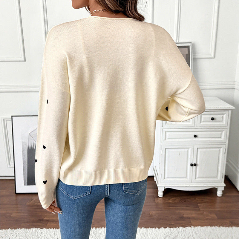 Heart Pattern Cardigan with Tie-Front and V-Neck