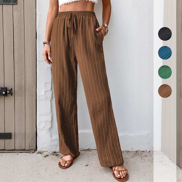 Textured Wide-Leg Trousers with High Waist and Drawstring