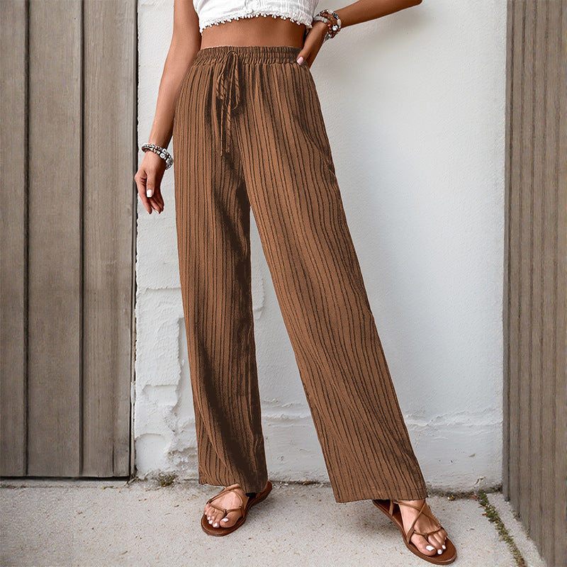 Textured Wide-Leg Trousers with High Waist and Drawstring