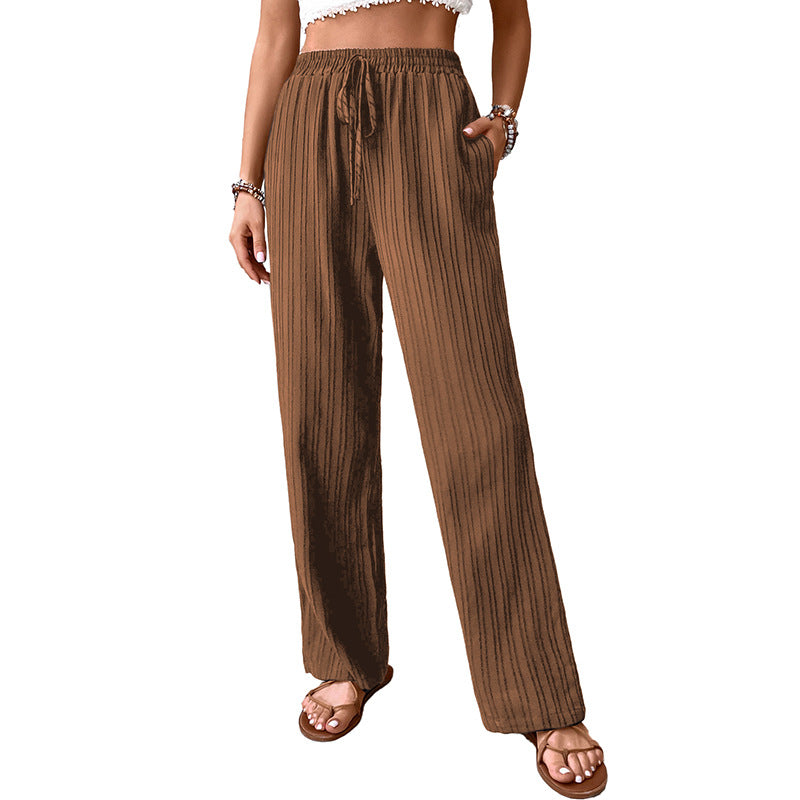 Textured Wide-Leg Trousers with High Waist and Drawstring