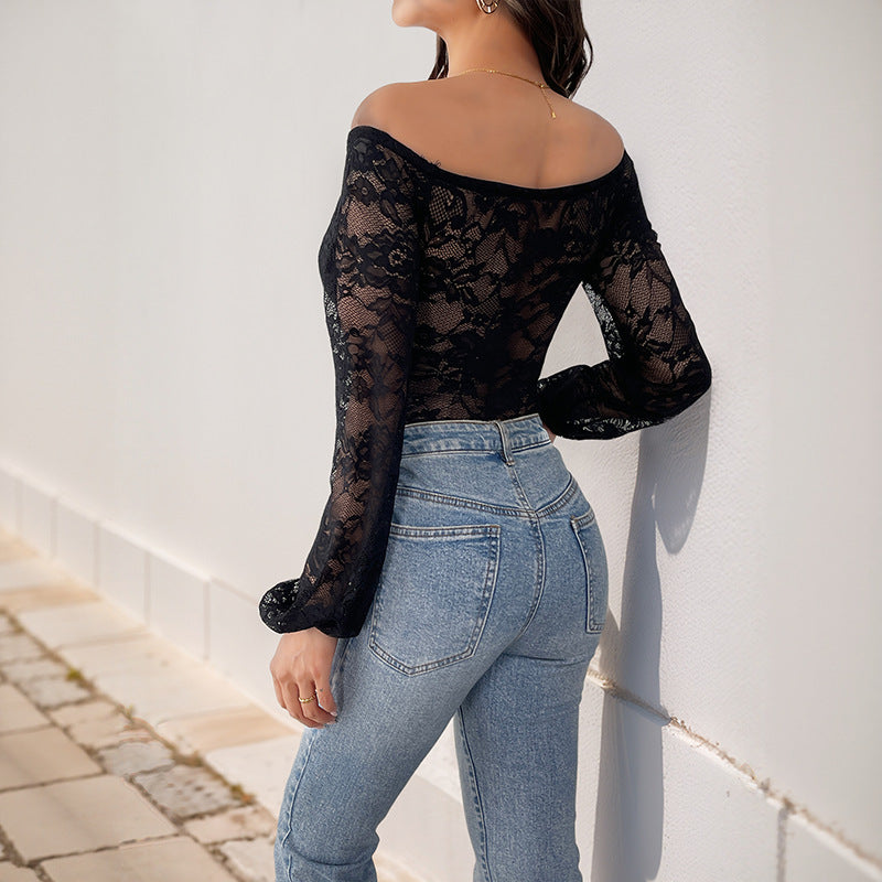 Off-Shoulder Lace Bodysuit with Corset Detail