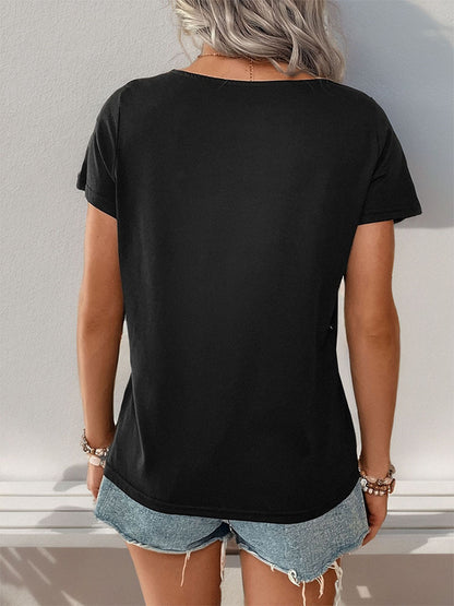 Striped Patchwork T-Shirt with Button Detail