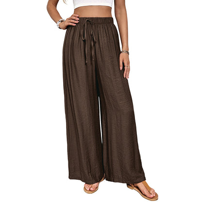 Loose High-Waist Wide-Leg Pants with Drawstring