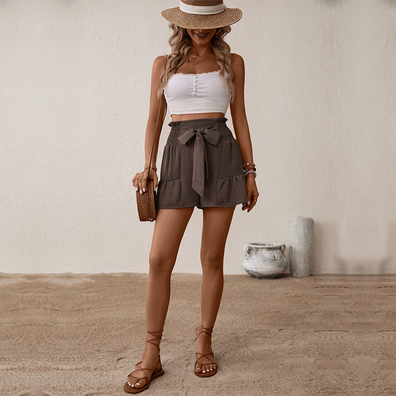 Paperbag Waist Shorts with Self-Tie Belt and Ruffled Hem