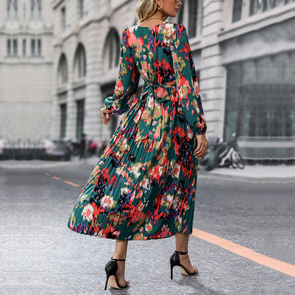 Floral Print Wrap Midi Dress with Pleated Skirt
