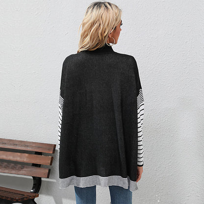 Striped Loose Fit Sweater with Mock Neck