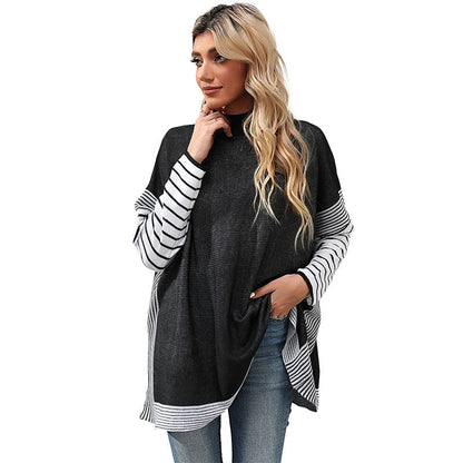 Striped Loose Fit Sweater with Mock Neck
