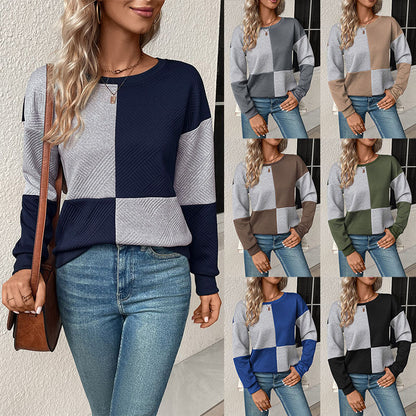 Long-Sleeved Color-Blocked Pullover with Textured Fabric