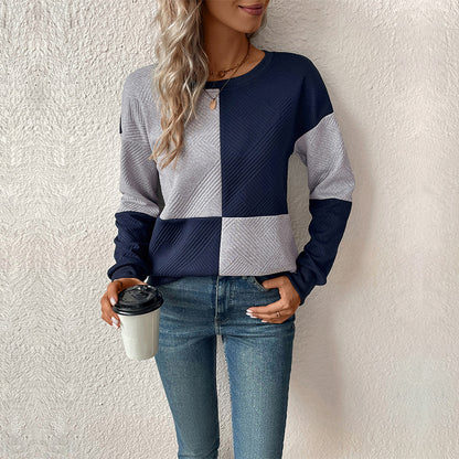 Long-Sleeved Color-Blocked Pullover with Textured Fabric