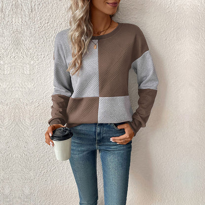 Long-Sleeved Color-Blocked Pullover with Textured Fabric