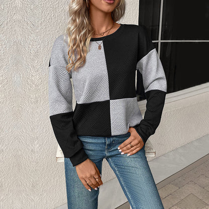 Long-Sleeved Color-Blocked Pullover with Textured Fabric