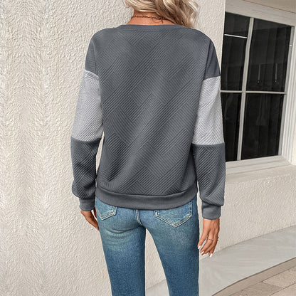 Long-Sleeved Color-Blocked Pullover with Textured Fabric