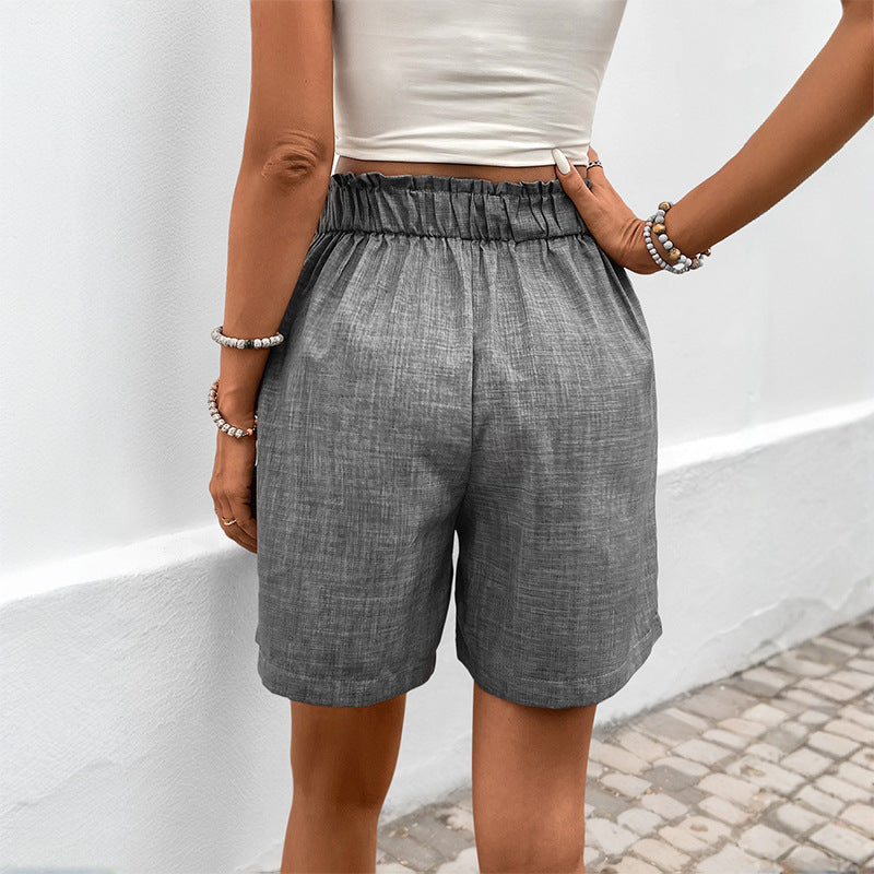 High-Waist Pleated Bermuda Shorts with Button Front