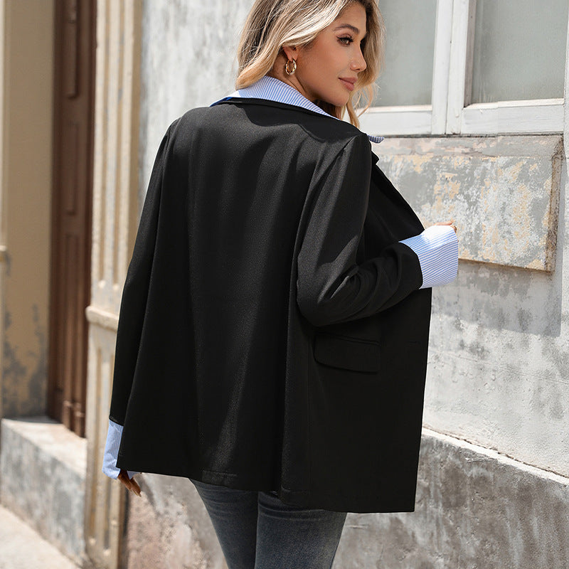 Loose Fit Layered Blazer with Contrast Striped Shirt