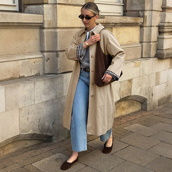 Extended Length Trench Coat with Plaid Lining