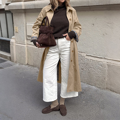 Extended Length Trench Coat with Plaid Lining
