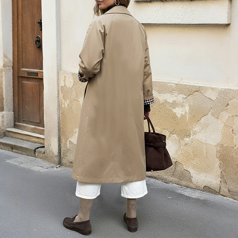 Extended Length Trench Coat with Plaid Lining