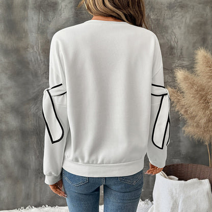 Bow Tie Sweatshirt with Contrast Stripe Sleeves