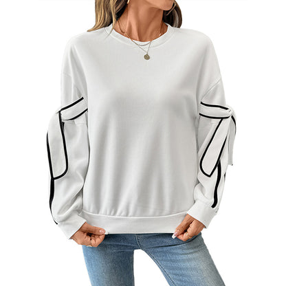 Bow Tie Sweatshirt with Contrast Stripe Sleeves