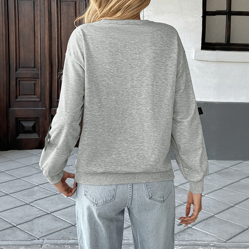 Loose Fit Sweatshirt with Round Neck and Bow Tie Details